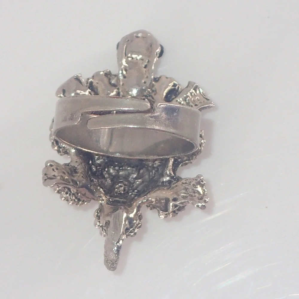 Vintage Ring Crystal Turtle Silver Adjustable Band Size 7 A Statement Piece Rare
